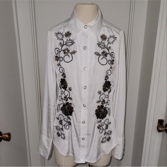 Blouse with Lovely Embroidery Size Small Ivory Stampede Ready - Picture 4 of 8